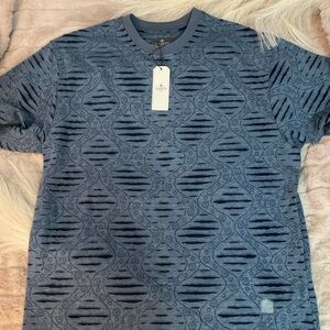 Saints Blue Short Sleeve T-Shirt with Geometric Pattern and Crew Neck